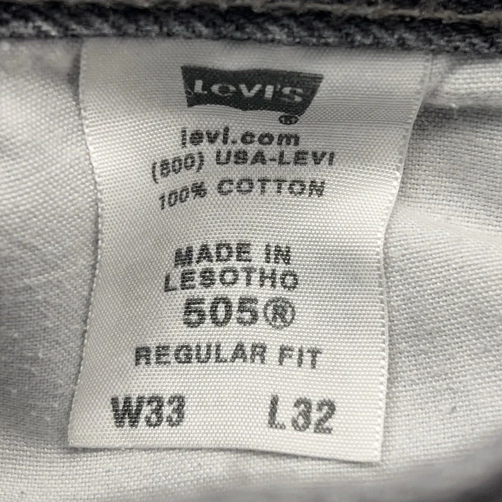 Levi's 505 Regular Fit Jeans Mens 33x32 Black Gray Denim Straight Leg Button Fly